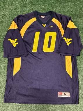 Vintage Nike West Virginia Mountaineers WVU #10 Steve Slaton Football Jersey Nav